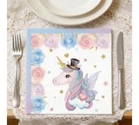 Ovanda Servilletas de cumpleaños de unicornio (33 x 33 cm), 20 servilletas de unicornio para cumpleaños infantiles, baby shower, decoración de mesa, servilletas de papel con diseño de unicornio