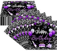 Ovanda Servilletas moradas de cumpleaños, 20 servilletas de papel con texto "Happy Birthday" (33 x 33 cm), diseño de mujer, color negro y morado, servilletas de papel desechables, servilletas de