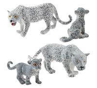 OVAQUIXI 4 Piezas Familia de Leopardos de Las Nieves PVC Realistas Leopardos de Las Nieves Figuras de Acción de Animales Salvajes en Miniatura para la Imaginación de los Niños (4 Modelo de Leopardo)