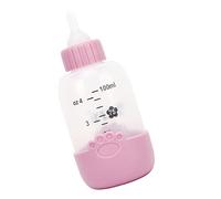 OVAQUIXI Biberón de Leche para Mascotas con Cubierta con Patrón de Huella, Capacidad de 100ml, Material de Silicona Seguro, Ideal para Huérfanos y Mascotas Recién Nacidas (Pink)