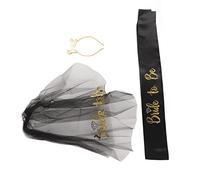 OVAQUIXI Bride to Be Tiara Set con Negra, Velo Nupcial, Fajín de Satén, Malla y Material de Poliéster para Boda, Despedida de Soltera, Despedida de Soltera