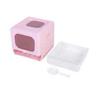OVAQUIXI Caja de Plegable para Gatos, Caja de para Gatos con Entrada Superior Cuadrada Grande Cerrada con Control de Olores y Protector contra Salpicaduras, para de hasta 16.5 LB (Rosácea)