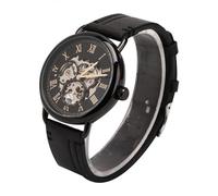 OVAQUIXI FORSINING Reloj de Pulsera de Moda para Hombre con Patrón Hueco, Mecánico Semiautomático para Uso Diario, Cuero de PU, 8,3 Pulgadas, 0,7 Pulgadas (Concha Negra con Letras Doradas.)