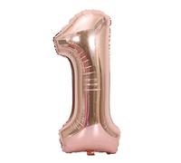 OVAQUIXI Globos con Números de Aluminio Grandes de Oro Rosa de 40 Pulgadas 0 1 2 3 4 5 6 7 8 9 para Decoración de Fiesta de Cumpleaños de Boda con Flotador de Helio Reutilizable (Numero 1)