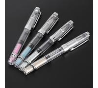 OVAQUIXI Juego de 4 Plumas Estilográficas de Punta Fina 0.5mm Cuerpo de Plástico Transparente y Acero Inoxidable Escritura Suave con Agarre Antideslizante para Escritura Diaria Oficina y