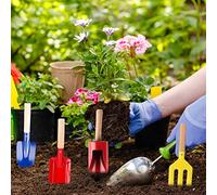 OVAQUIXI Juego de 5 Herramientas de Jardinería para Niños, Mini Herramientas Manuales de Metal con Mangos de Madera, Kit de de Plantación Colorido para Jardinería Al Aire Libre, Excavación de (YELLOW)