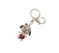 OVAQUIXI Llavero de Perro con Diamantes de Imitación, Lindo y Brillante Llavero de Cachorro 3D para Bolso y Monedero, Aleación de Zinc Ligera (rojo)