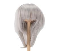 OVAQUIXI Peluca Corta y Recta para Muñeca, Material de Seda de Alta Temperatura, Cuero Cabelludo Simulado Suave, Personalizable para Muñecas con Cabeza de 18,5 a 21 Cm (Gris Plata)