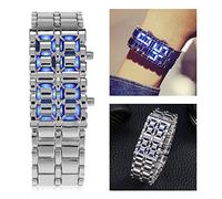 OVAQUIXI Reloj de Pulsera con Iluminación LED Creativa, Reloj de Pulsera con Pantalla Digital para Estudiantes, Parejas, Cómoda Banda de Acero (Cinta Plateada BLU-Ray)