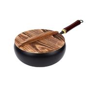 OVAQUIXI Sartén Wok de Hierro Fundido, Sartén Japonesa Forjada a Mano | Wok Redondo de Fondo Plano, Diseño sin Revestimiento, 10,2 Pulgadas 26 Cm, para Estufa Eléctrica de Gas, Calefacción