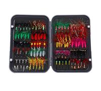 OVAQUIXI Señuelos de Pesca con Mosca, Material ABS con Colores Vivos, Ganchos Tejidos a Mano y Caja de Aparejos para Lagos y Ríos, 100 Uds.