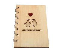 OVAQUIXI Tarjeta de Aniversario de Madera, Hecha a Mano con Patrones de Vetas Naturales e Intrincados Grabados de Pingüinos, Elegante Diseño Hueco para Regalo de Cumpleaños, Compromiso,