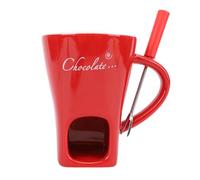 OVAQUIXI Taza única para Derretir Chocolate con Tenedor para Helado, Queso, Mantequilla, Elegante Construcción de Cerámica (rojo)