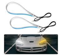 OVAQUIXI Tira de LED para Coche, 60cm Flexible Blanco Ámbar Intermitente | Luz de Conducción Diurna, Tubo de Silicona, Cuentas de Lámpara 2835, Puntos de Corte de 3 Cm, Montaje en Espacio del capó,