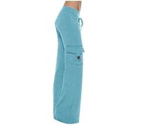 OVARA Pantalones deportivos tipo cargo para mujer, elásticos, de pierna ancha, holgados, casuales, con bolsillos, pantalones de chándal para correr, pantalones palazzo con cordón, 02-azul cielo, M