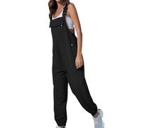 OVARA Peto casual para mujer, tirantes ajustables, overol liso de verano para mujer, overol de trabajo con bolsillos, sin mangas, pierna cónica, pantalones largos, 1-negro, XXL