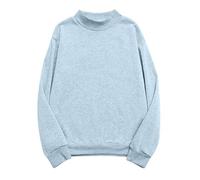 OVARA Sudadera para mujer, cuello alto, manga larga, lisa, básica, sin capucha, ligera, suave, cómoda, holgada, 03-Sky Azul, S