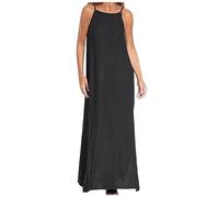 OVARA Vestido de verano sin mangas para mujer con tirantes espagueti de algodón y lino, vestidos maxi de ajuste clásico, elegante, casual, liso, vestido de sol con abertura lateral