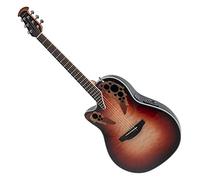 Ovation Celebrity Elite Plus CE44LX Mid Cutaway - Guitarra acústica eléctrica para zurdos, manta de madera noble, cuerpo de lyracord, Ruby Burst, CE44LX-1R-G