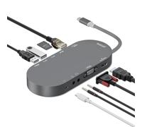OVAW Hub USB C 10 en 1, adaptador multipuerto USB C a VGA HDMI con HDMI, VGA, PD, Ethernet, SD/TF, puertos USB C/A, micrófono/audio, estación de acoplamiento USB C para laptop, compatible con