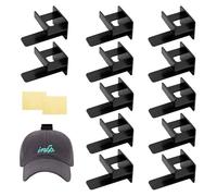 OVBOVA 12 Piezas Colgador de Sombreros Autoadhesivo, ABS Protección de Gorras sin Deformación, 2 Modos de Colgado, Organizador de Pared sin Perforación para Hogar, Tiendas -Negro