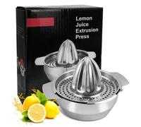 OVBOVA Exprimidor de limones de acero inoxidable, 450 ml, exprimidor manual para limones, limas y naranjas, con recipiente colector, apto para lavavajillas, ideal para cocina, bar y hogar