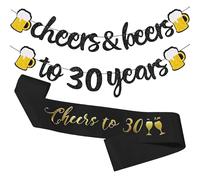 OVDGWC 1 30 -Year -Hon Banner, 1 Correa para Hombro De Copa De Vino Negro, Decoración De Cumpleaños De Hombres, Disparo De Accesorios De Fondo, Fondos De Cumpleaños De Decoración Cole