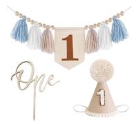 OVDGWC 1 No. 1 Bandera De Comedor, 1 Topball Top, 1 Tarjeta De Cumpleaños, 1 Traje De Cumpleaños, Bandera De Tassel, Decoración De La Fiesta De Los Niños