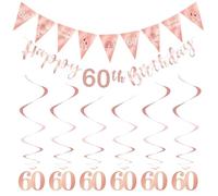 OVDGWC 8 Piezas De La Decoración De Cumpleaños, Banner del 60 Cumpleaños, 60 Adornos En Espiral, Programa De Decoración De Antecedentes De Fiesta, 60 Cumpleaños Decoración Rosa De Fiesta