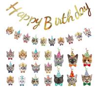 OVDGWC Conjunto De Cumpleaños De Gato, Decoración De La Bandera De Cumpleaños De Gato Espiral, Decoración De Perchas De Fondo, Decoración De Fiesta De Cumpleaños para Gato De Mascotas