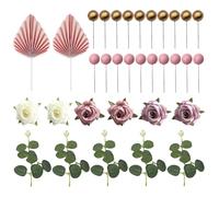 OVDGWC Entilador Plegable De 2 Piezas, 5 Piezas De Complementos De Hoja, 6 Piezas De Rosas Artificiales Y 20 Piezas De Complementos De Pelota, Decoraciones De Pasteles