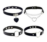 OVDGWC Pack De 4 Collares Punk, Collares De Cuero PU, Collares Góticos, Collares De Moda Personalizados, Collares Ajustables para Mujer
