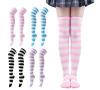 OVDGWC Pares De Calcetines A Rayas, Calcetines De Muslo De Moda Clásicos, Medias Femeninas, Calcetines Casuales Elásticos, Calcetines Altos Transpirables Y Cómodos, Calcetines Sin Deslizamiento