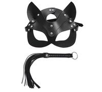 OVDGWC Pieza De Máscara De Moda Y 1 Pieza De Látigo De Cuero, Máscara De Cuero PU, Juegos De rol, Accesorios De Co-Costo De Baile De Graduación