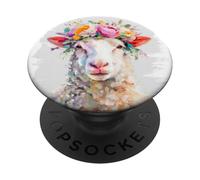Oveja Flor Corona Retrato Arte Regalo Mascota PopSockets PopGrip Adhesivo