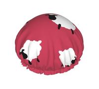 Oveja linda de dibujos animados, oveja blanca, oveja roja impresa,Gorro de ducha, gorro de noche, gorro de baño elástico impermeable de doble capa, reutilizable para el cabello.