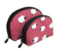 Oveja Linda Dibujos Animados Oveja Blanca Estampado Rojo, Bolsa de Maquillaje de Concha, Monedero pequeño para Mujer, Bolsa de artículos de tocador, Bolsa de cosméticos, 2 Piezas