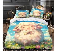 Oveja linda Funda de Edredón Estampado 3D Juego de 3 Piezas Cremallera Oculta incluye Fundas de Almohada Suave Diseño de animales de dibujos animados Funda Edredon for niña Single（140x200cm）