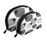 Ovejas Divertidas sobre Fondo Gris, Bolsa de Maquillaje de Concha, Monedero pequeño para Mujer, Bolsa de artículos de tocador, Bolsa de cosméticos, 2 Piezas