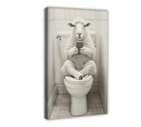 Ovejas sentadas en el inodoro viendo el teléfono, divertida decoración de pared de baño, foto de animales de estilo vintage, humor peculiar, Ai Art-1