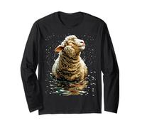 Ovejas serenas con Nieve nevado Bosque Invierno Animal gráfico Manga Larga