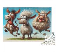 Ovejas y Burro Divertidos de Dibujos Animados Puzzle de 1000 Piezas Papel para Adultos Escena de Animales Juguetona Puzzle para Toda la Familia Relajación Regalo 38x26cm/1000pcs
