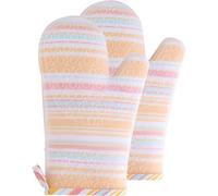 Oven Gloves Silicone Oven Gloves Heat Resistant 300C Oven Gloves Cotton Washable Kitchen Gloves Non-Slip Pot Holder Glove with Hanging Ring for Cookin