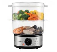 Ovente Electric Food Steamer 5 Quart Double Tier Stackable Portable BPA-Free Basket with 400 Watt Power Stainless Steel Base Steamer 60-Minute Timer Fast Steaming for Vegetable and Fish, Silver FS62S