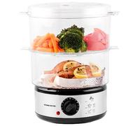 Ovente Electric Food Steamer 5 Quart Double Tier Stackable Portable BPA-Free Basket with 400 Watt Power Stainless Steel Base Steamer 60-Minute Timer Fast Steaming for Vegetable and Fish, Silver FS62S