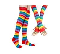 Over Knee Rainbow Thigh High Socks Gloves Set Cosplay Accessories Arm Leg Warmer