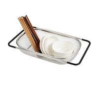 Over Sink Strainer - Extendable Silicone Handle Food Holder, Over-the-Sink Strainer Basket for Washing Pasta, Fruits, Berries, Tomatoes, Grapes, and Draining Dishes, Bowls, Plates Kitchen Prep Tool