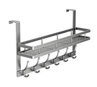 Over The Door Hanger - With Basket And Hooks Carbon Steel Rack - Door Rack | For Clothes Bag Key Robe Coat Towel Bathroom Bedroom