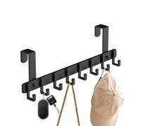 Over the Door Hook, Door Hanger Rack, Multi-Hook Organizer, Aluminum Non-Slip Frame, No-Drill Hanging Design, Bedroom Bathroom Dorm or Closet Use, 20.28x11.81 pulgadas Black 1 Piece