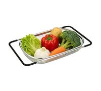 Over The Sink Colander - Adjustable Kitchen Draining Basket for Produce Cleaning | Fine Wire Construction with Sliding Frame Support, Expandable Stainless Steel Mesh for Pasta Vegetable Washing Tool